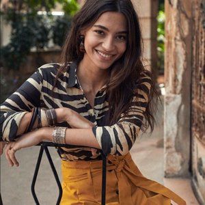 Sezane Zebra Print Button Down Shirt - Black and Tan